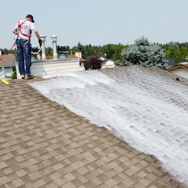 roof rejuvenation in progress by Nova Shield roofing experts.